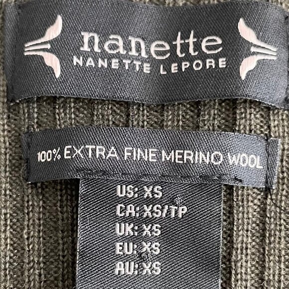 Nanette Lepore Merino Wool Open Front Ribbed Duster Sweater Olive Green Sz XS - Picture 9 of 11